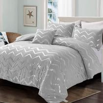Conjunto de edredom Menghomeus Grey/Silver Metallic Print King