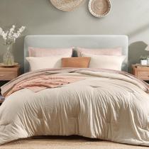 Conjunto de edredom Monbix Queen Beige, pré-lavado, 7 peças