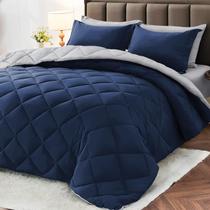 Conjunto de edredom MUXHOMO Queen Size 7 peças reversível azul/cinza Conjunto de edredom MUXHOMO Queen Size 7 peças reversível azul/cinza