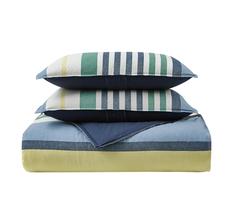 Conjunto de edredom Nautica Dover Blue Cotton Queen com capas