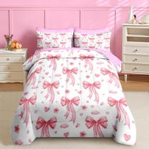 Conjunto de edredom Nesker Bow Full Size, 7 peças, cama em uma bolsa rosa