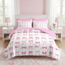 Conjunto de edredom Nesker Bow Queen Size, 7 peças, cama em uma bolsa rosa