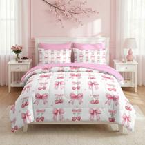 Conjunto de edredom Nesker Bow Twin Size, 5 peças, cama em uma bolsa rosa