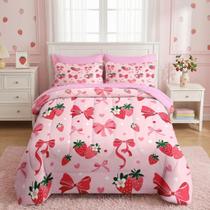 Conjunto de edredom Nesker Bow Twin Size com 5 peças para meninas rosa Conjunto de edredom Nesker Bow Twin Size com 5 peças para meninas rosa