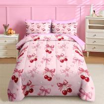 Conjunto de edredom Nesker Cherry Bow tamanho completo, 7 unidades para crianças e adolescentes