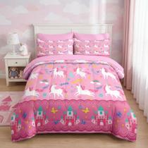Conjunto de edredom Nesker Unicorn Queen Size, 7 peças, cama em uma bolsa