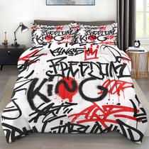 Conjunto de edredom Pamnest City Graffiti Vermelho Preto King Size 3 unidades Conjunto de edredom Pamnest City Graffiti Vermelho Preto King Size 3 unidades
