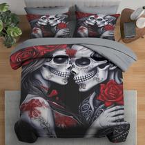 Conjunto de edredom Pamnest Full Size Skull Love, 7 peças de roupa de cama Conjunto de edredom Pamnest Full Size Skull Love, 7 peças de roupa de cama