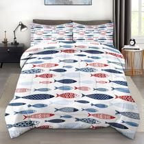 Conjunto de Edredom Pamnest King Peixe Azul 3 Peças