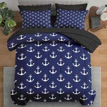 Conjunto de edredom Pamnest Nautical Navy Blue Sea Queen, 7 unidades Conjunto de edredom Pamnest Nautical Navy Blue Sea Queen, 7 unidades