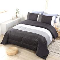 Conjunto de edredom PERFEMET, listrado cinza/branco, queen size, 3 peças Conjunto de edredom PERFEMET, listrado cinza/branco, queen size, 3 peças