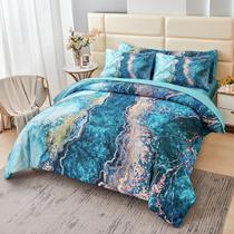 Conjunto de edredom PERFEMET Teal Marble Print Queen 6 peças Conjunto de edredom PERFEMET Teal Marble Print Queen 6 peças