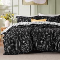 Conjunto de Edredom Queen Bedsure Preto com Padrão Floral - 3 Peças