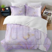 Conjunto de edredom SUMIANYH Queen Size Lavanda Marble Purple Gold