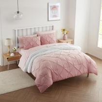 Conjunto de Edredom Sweet Home Collection Ombre Pintuck Blush - Tamanho Queen