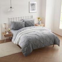 Conjunto de Edredom Sweet Home Collection Ombre Pintuck Cinza - Tamanho Twin