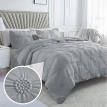 Conjunto de edredom Swift Home King Grey Ruched 3D Floral Pintuck