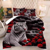 Conjunto de edredom VTKON Kids Tiger em tamanho real com estampa 3D de rosa vermelha