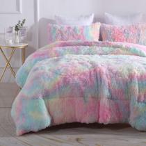 Conjunto de edredom Wajade Faux Fur Plush Rainbow 3 peças Full/Queen