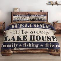 Conjunto de edredom WeCozy Full Size Welcome Woodboard Lake, 3 unidades