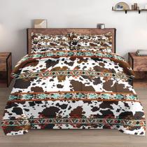 Conjunto de edredom WeCozy King Size Vintage Brown Cow em couro bovino, 3 unidades