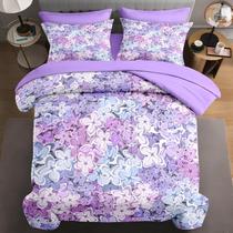 Conjunto de Edredom WeCozy Queen Size - 7 Peças - Estampa Floral Azul e Roxo