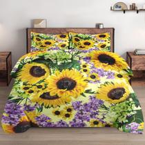 Conjunto de edredom WeCozy Twin Size Retro Sunflower Purple