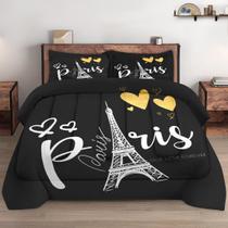 Conjunto de edredom WeCozy Vintage Retro Paris completo com 2 fronhas