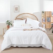 Conjunto de edredom Weigelia, tamanho completo, branco, 7 peças de microfibra