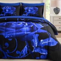 Conjunto de edredom WONGS BEDDING Blue King Size 7 peças de microfibra