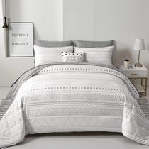Conjunto de edredom WONGS BEDDING Boho King Size 7 peças cinza branco