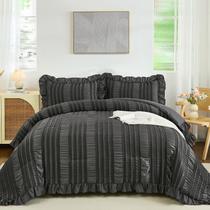 Conjunto de edredom WONGS BEDDING cinza escuro Boho King Size 3 peças