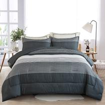 Conjunto de edredom WONGS BEDDING Dark Grey Stripe Queen Size