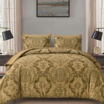 Conjunto de edredom WONGS BEDDING Gold King Size 7 peças de microfibra Conjunto de edredom WONGS BEDDING Gold King Size 7 peças de microfibra