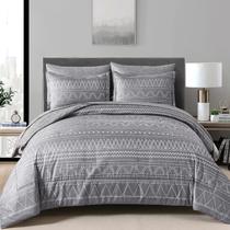 Conjunto de edredom WONGS BEDDING Grey Boho Queen com lençóis, 7 unidades