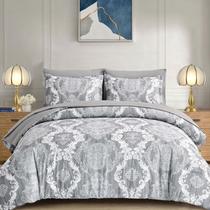 Conjunto de edredom WONGS BEDDING Grey Damask Texture King Size Conjunto de edredom WONGS BEDDING Grey Damask Texture King Size
