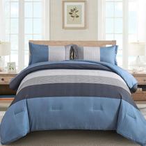 Conjunto de edredom WONGS BEDDING King Size azul cinza listrado