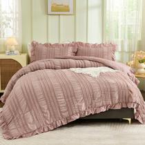 Conjunto de edredom WONGS BEDDING Pink Queen com babado, 3 peças