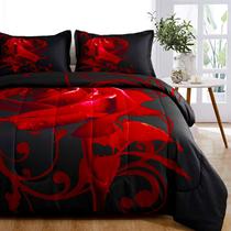 Conjunto de edredom WONGS BEDDING Red King com 2 fronhas 103 x 90 Conjunto de edredom WONGS BEDDING Red King com 2 fronhas 103 x 90