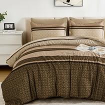 Conjunto de edredom WONGS BEDDING, tamanho completo, marrom, listrado, 7 peças