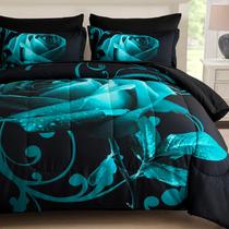 Conjunto de edredom WONGS BEDDING verde azul-petróleo reversível Rose Queen