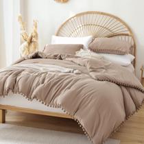 Conjunto de edredom YIRDDEO Queen Size com Ball Pom Fringe Taupe