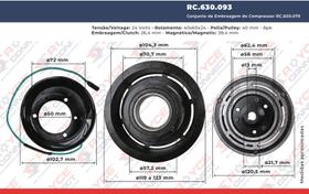 Conjunto de Embreagem do Compressor RC600079 Modelo AA5H14AA Sanden 5H14 24 Volts Polia 8pk 121mm