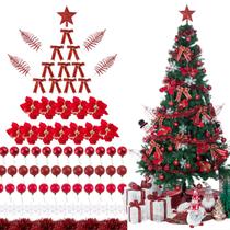 Conjunto de enfeites de árvore de Natal Sunnyglade 94 unidades vermelho