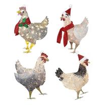 Conjunto de enfeites de frango de Natal com lenços - 4 peças