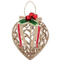 Conjunto de Enfeites de Natal Conjunto 6 Peças Decoração Bola Coração Glitter Dourado Outras Marcas