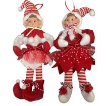 Conjunto de enfeites de natal elfos branco e vermelho - 2 pcs reg0102