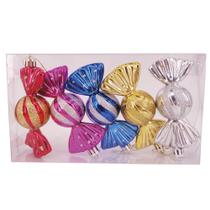Conjunto de Enfeites de Natal em Formato de Bala 10 cm 5 Peças Coloridos