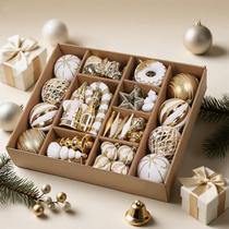 Conjunto de Enfeites de Natal SHareconn 70 peças Branco e Dourado Conjunto de Enfeites de Natal SHareconn 70 peças Branco e Dourado