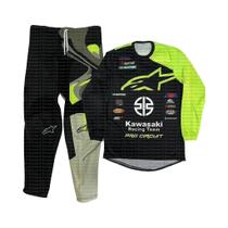 Conjunto De Equipamento De Corrida Off-road Para Jovens Com Camisa E Calças De Motocross Kawasaki